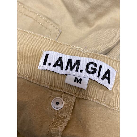 I.AM.GIA Women's Tan Khaki Ruched High Rise Utility Straight Cargo Pants Size M - Picture 3 of 7